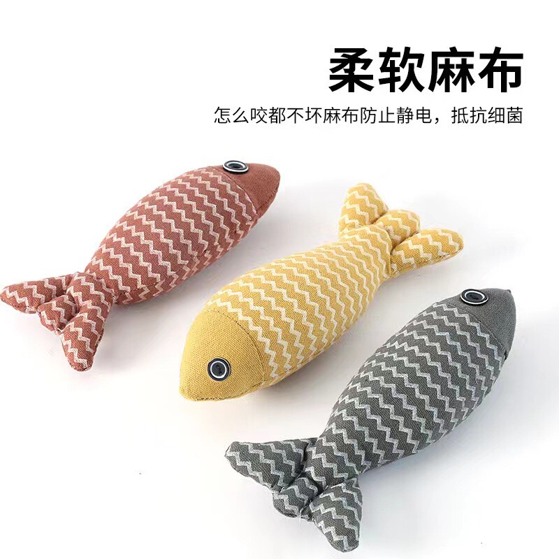 Cat Toy Self-Entertainment Boredom-Relief Catnip Realistic Fish Bite-Resistant Burlap Fish Kitten Teaser Stick Cat Fish Toy for Cats