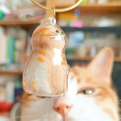 人気のキーホルダーペンダント、見栄えの良い猫の透明シェルファーボールペンダント、ペットの毛収納クリエイティブキーホルダー