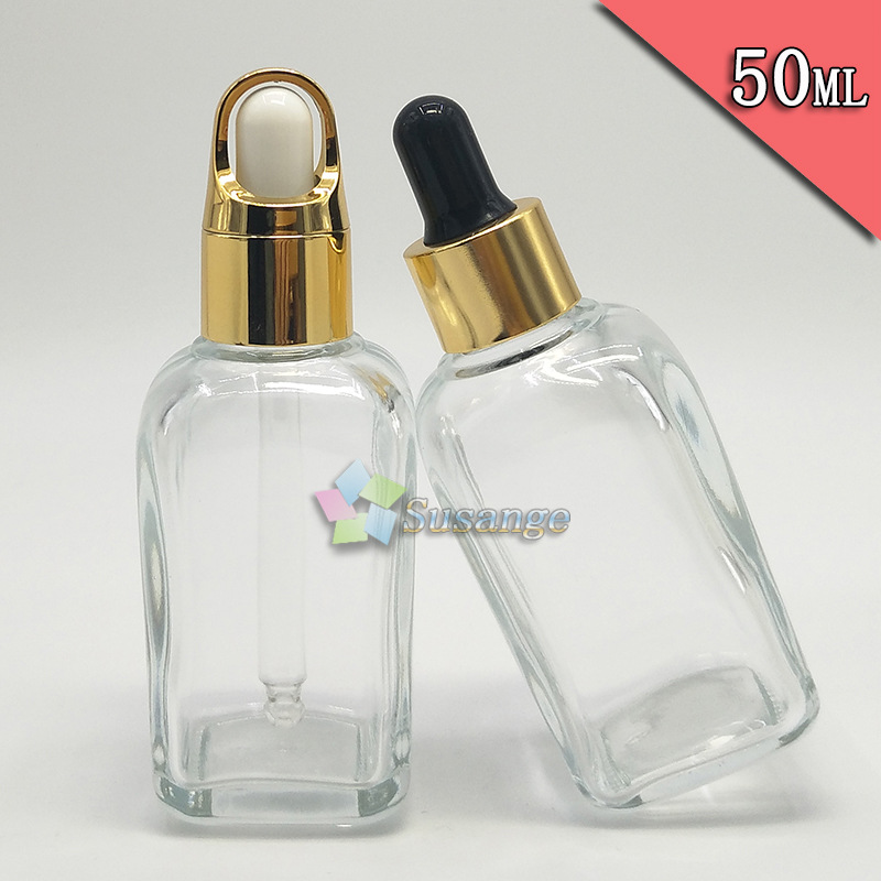 50ml透明方形精油瓶 玻璃瓶滴管瓶 精华液瓶 化妆品分装瓶 乳液瓶
