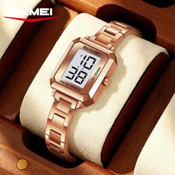 Timemei Rose Gold Women's Steel Band Electronic Watch Waterproof Square Wristwatch Foreign Trade Cross-Border Wholesale Customization Factory