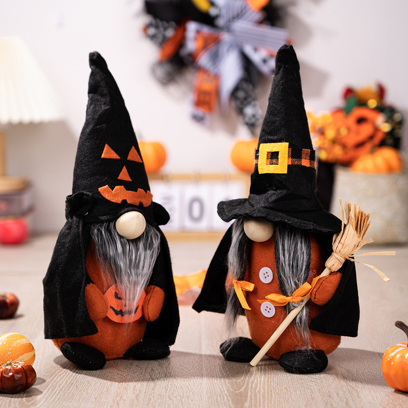 国境を越えた新製品ハロウィーン装飾カボチャほうきの帽子を持った魔女の家万聖無顔人形小人の振り子|undefined