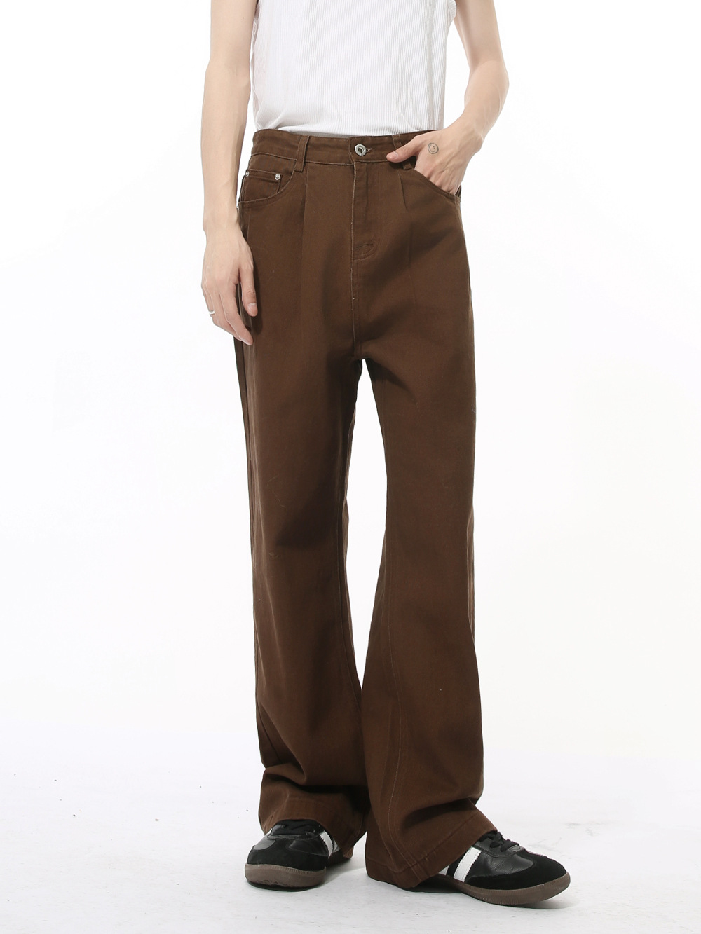 MTLCLOTHES Hombres| Nuevos productos de otoño coreanos minimalistas diseño de pliegue de cintura media sensación de vaqueros de moda