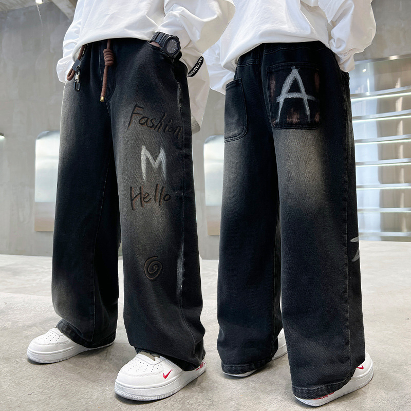 Boys' Jeans for Spring and Autumn, New Stylish Children's Long Pants, Trendy Loose Fit for Older Boys, Export Style Boys' Jeans for Spring and Autumn, New Stylish Children's Long Pants, Trendy Loose Fit for Older Boys, Export Style
