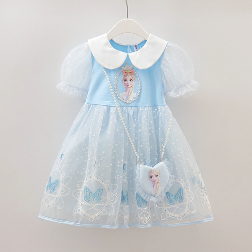 Elsa Princess Dress Summer Short Sleeve Girls' 2024 Model Stylish Estonia Formal Dress Elsa Dress