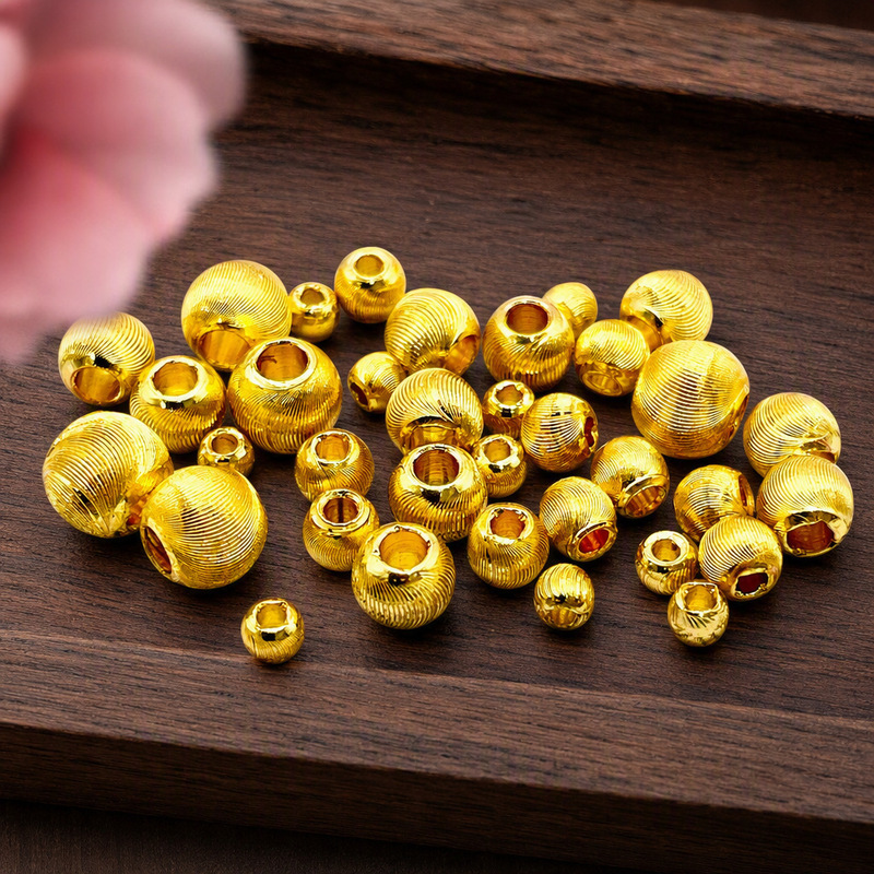 18k gold-plated, color-preserving, brushed finish, cat-eye bead, solid spiral-cut round bead, spacer bead, DIY jewelry making supplies 18k gold-plated, color-preserving, brushed finish, cat-eye bead, solid spiral-cut round bead, spacer bead, DIY jewelry making supplies