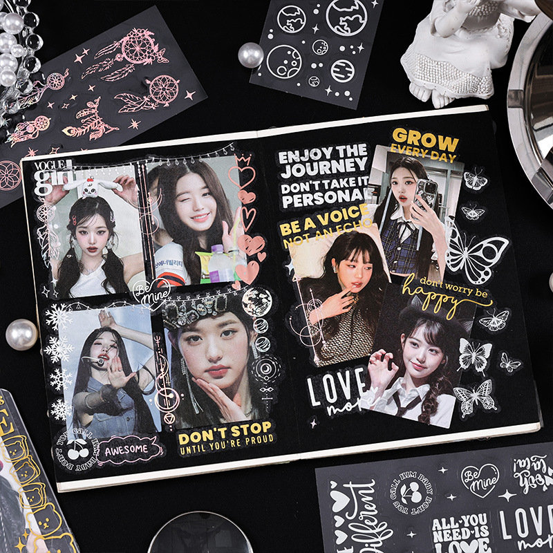 Flotante historia transparente pegatinas impermeables para mascotas diy libro diario estampado láser material estampado de plata pegatinas de tarjetas