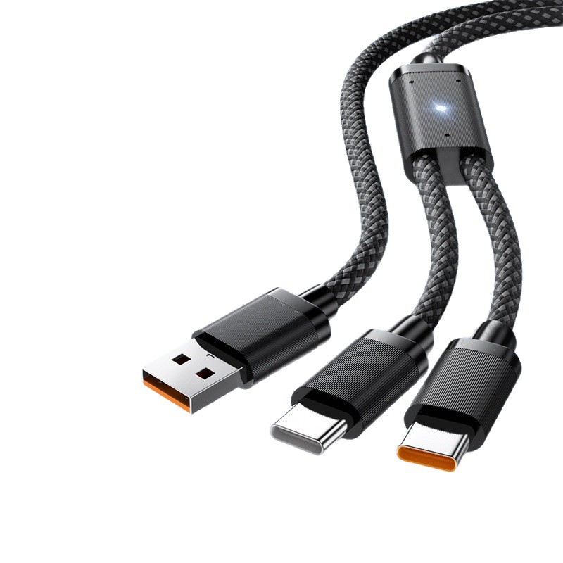Nuevo respirador de luz, uno-desastre, dos cables de datos, dos en uno para Huawei Apple 17 cable de carga de teléfonos móviles typec6A