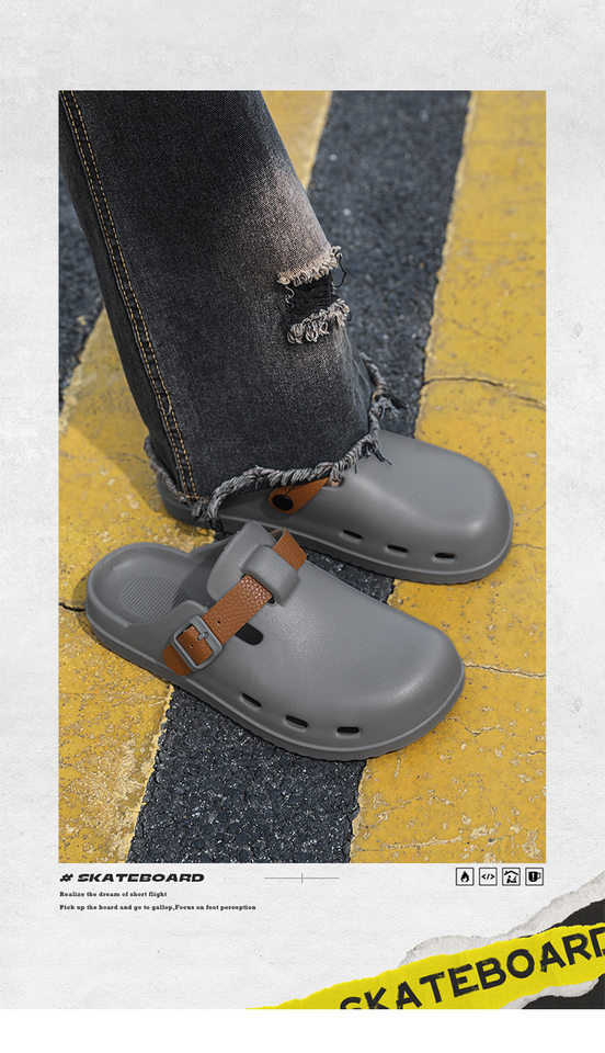 Dép sandal nam nửa gót đế dày chống trượt kiểu lười đi biển — kaki, xám, đen chi tiết 18