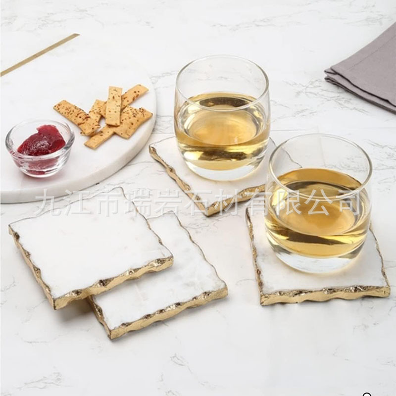 Fabricantes al por mayor almohadillas de taza de mármol natural borde de plata cuadrado cubierta de almohadillas de taza redonda Amazon transfronterizo exclusivo