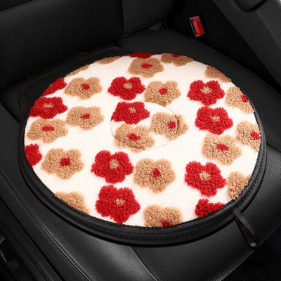 2025 New Floral Lamb Wool Wholesale Car Seat Cushion Cross-Border Cartoon Interior Accessories Winter Single Seat Cushion (Multi-function pad) - passionate-red