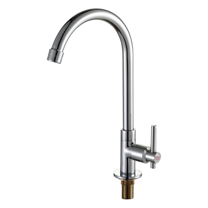 Taoguo Alloy Copper Core Round Vertical Large Curved Kitchen Basin Single Cold Gooseneck Faucet Water Purifier 4 Points Faucet