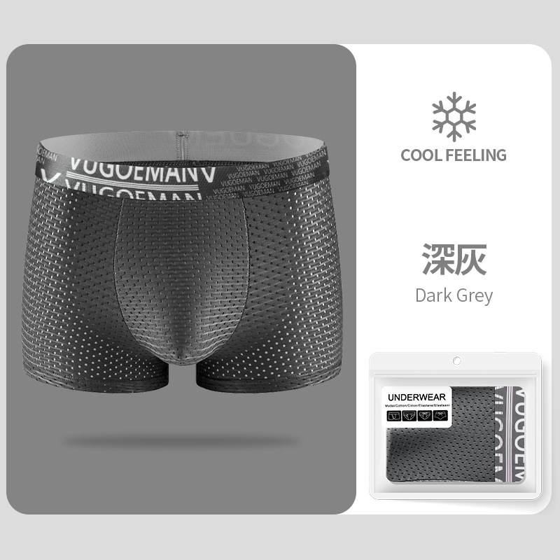 Ropa interior de seda de hielo de los hombres malla completa Boxer fresco shorts delgada transpirable hueco malla Boxer shorts al por mayor