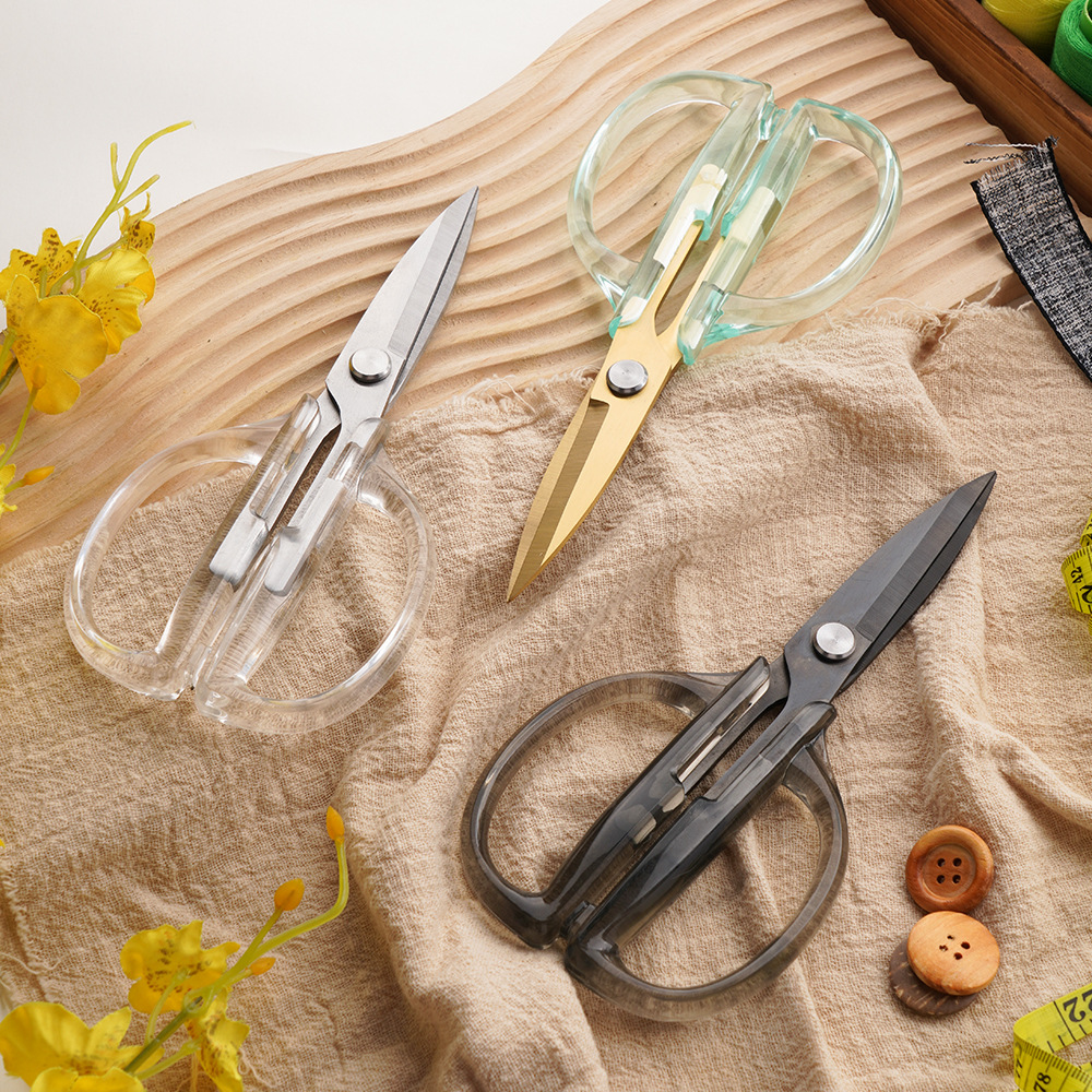Household Scissors Stainless Steel Strong Scissors Household Chicken and Fish Killing Scissors Transparent Handle Sharp Kitchen Scissors