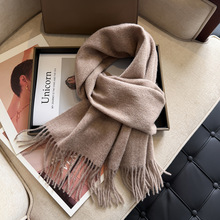秋冬跨境新品纯羊毛围巾轻奢极简百搭高级感日韩校园保暖围脖新款
