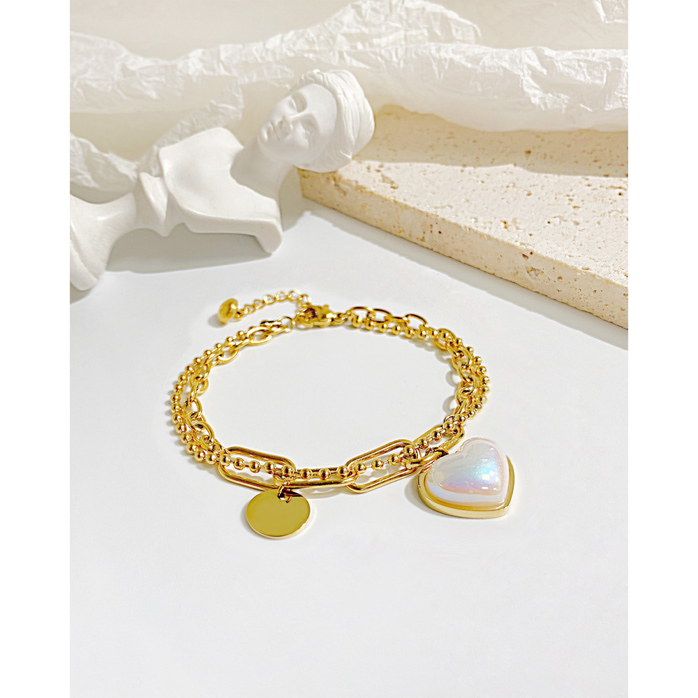 Fashion Heart Shape Stainless Steel Inlay Shell Bracelets 1 Piece