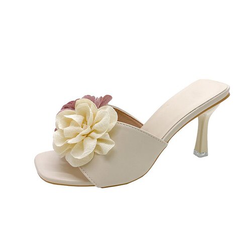 2025 Summer New Cross-border Plus Size Floral Thong Flats for Women, Slim Heel, Open-Toe Slip-On Fashion High Heel Sandals for Wholesale