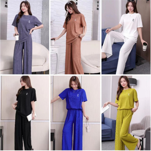 Southeast Asia Best-Selling Crepe Pouch Embroidery Set Women's Summer Pants Two-Piece Home Leisure Fashion Set