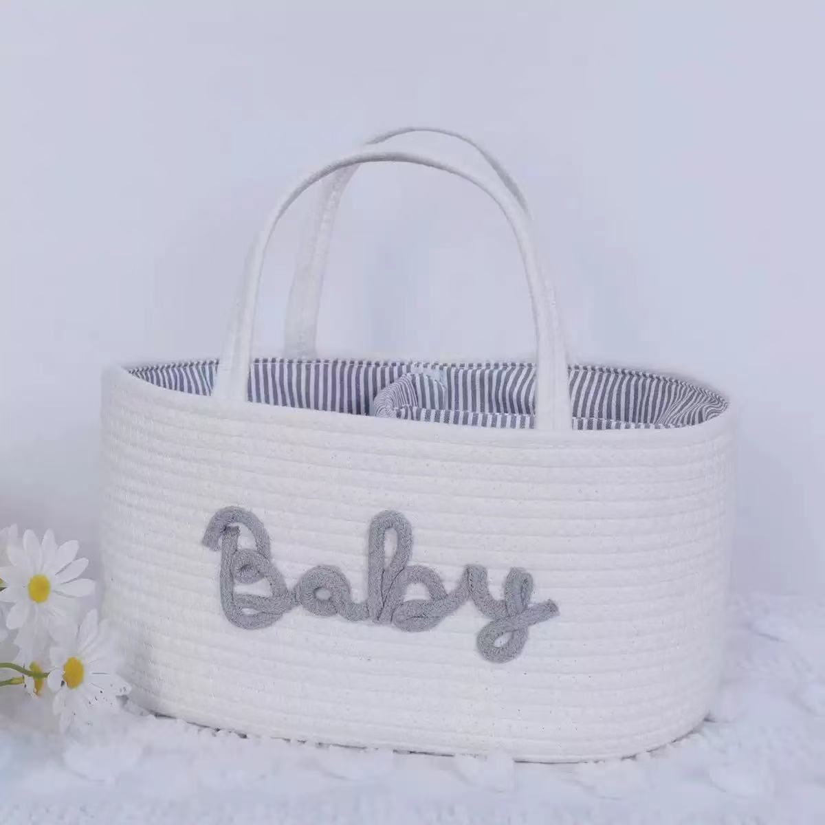 Cesta de pañales para bebés Cesta de almacenamiento de juguetes Cesta de almacenamiento Cesta de mano con borlas Cesta de mano tejida a mano Rejilla extraíble y portátil