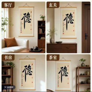 不急新中式书法挂画隐字卷轴客厅书房茶室装饰画禅意字画玄关壁画