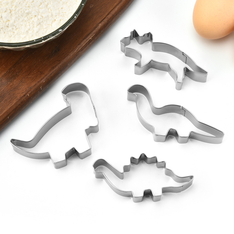 Molde de galletas de acero inoxidable 4-piece set hogar dibujos animados dinosaurio galleta molde para hornear fondant cake molde traje