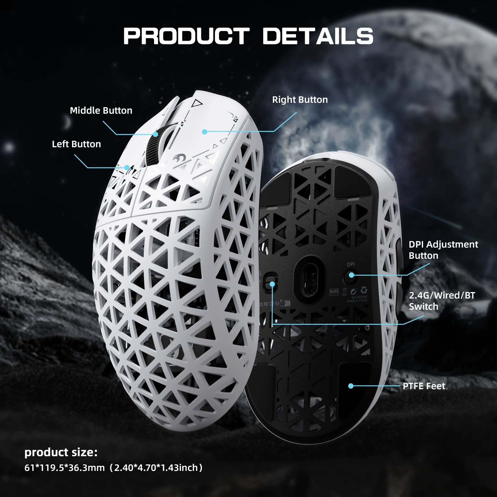 Mamba Snake M5 Ultra Карбоновое волокно, беспроводная мышь, лёгкий PAW3950, игровая, Bluetooth в 3 режимах, 8K мышь