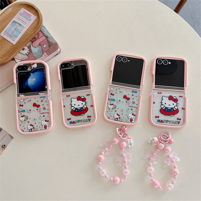 New Cartoon Swimming Ring Kt Cat Case Suitable for Samsung Zflip5/6 Generation Photo Frame Folding Soft Case Samsung 7Th Generation Phone Case
