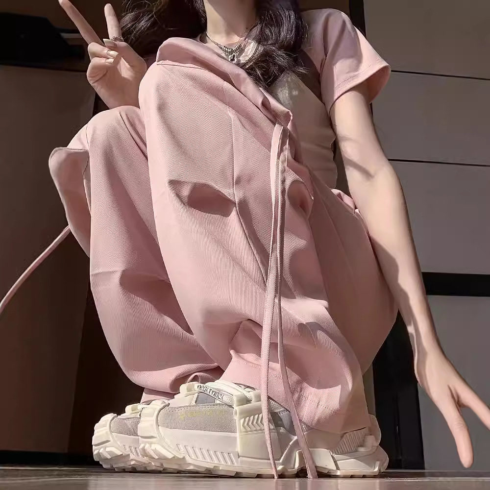 美式复古工装裤女2024秋夏新款高腰直筒休闲运动阔腿裤高腰显腿长