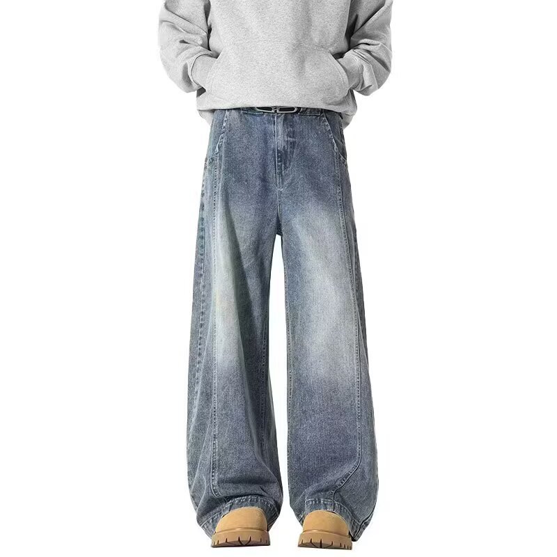American Style High Street Popular Straight Leg Jeans Men's Spring and Autumn Design Sense Trendy Brand Plump Handsome Pendant Sense High Work Wear Pants