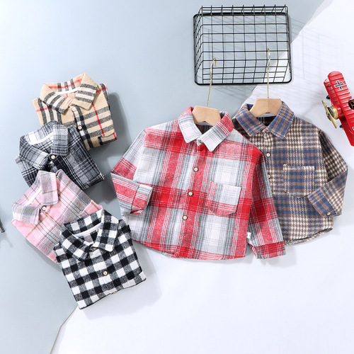 2024 Spring New Arrival Kids' Shirts: Korean-style Boys' and Girls' Lapel Vintage Plaid Cardigans with Long Sleeves – Available for Drop Shipping