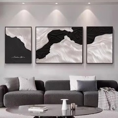 黑白抽象客厅装饰画轻奢高级2025新款壁画艺术简约沙发背景墙挂画