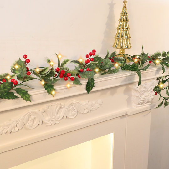 Christmas Atmosphere Decoration Home Decoration Simulated Red Fruit Rattan Pendant Scandinavian Wall Hanging Festive Atmosphere Decorative Rattan