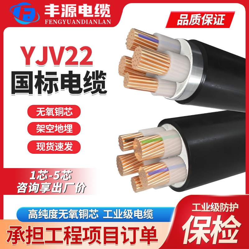 国标YJV/YJV22 0.6/1KV铜芯 电缆4 5芯10～300平方低压电力电缆线