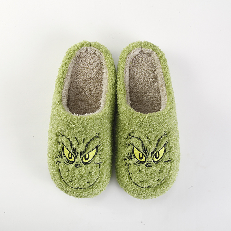 New home Christmas Greenwich warm winter cotton slippers couple men and women thick bottom soft sole shoes thick non-slip cute