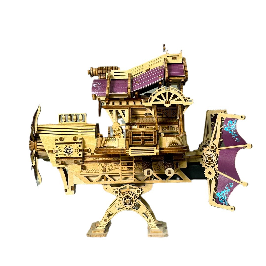 Rompecabezas tridimensional juguete de bricolaje de madera, barco pirata, carrusel, rueda de la fortuna, coche de calabaza, modelo de vela marina