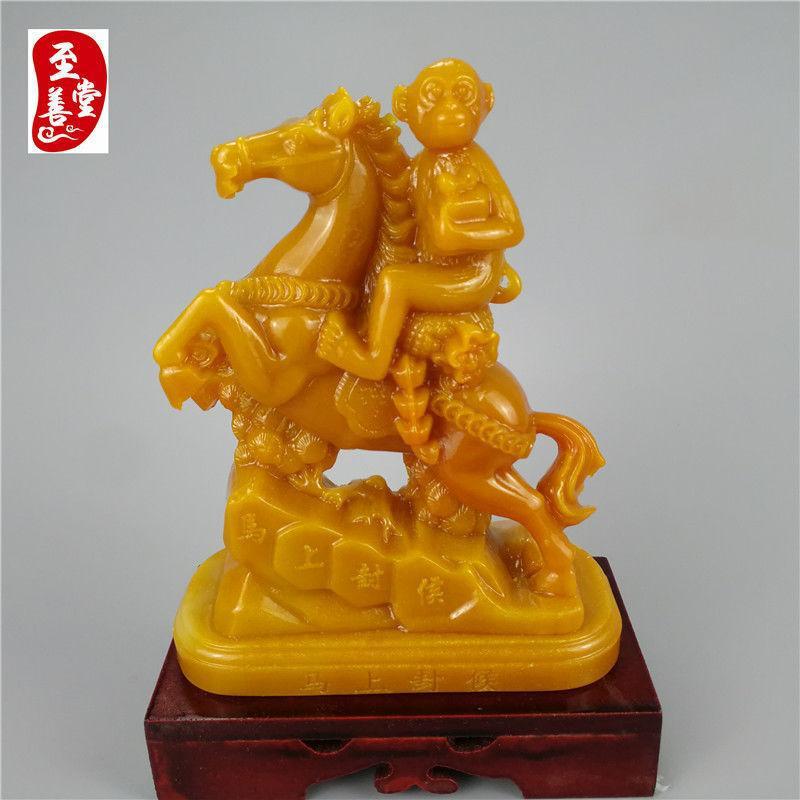 仿寿山石雕田黄石马上猴风水玄关摆件玉石观赏奇石