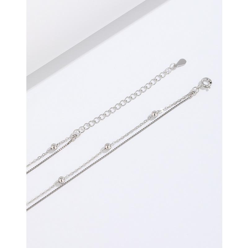 Collar de plata de ley de doble capa de fritillary blanco para mujeres luz nicho de lujo apilado Cadena de clavícula colgante cuadrado Cadena de suéter de alto grado