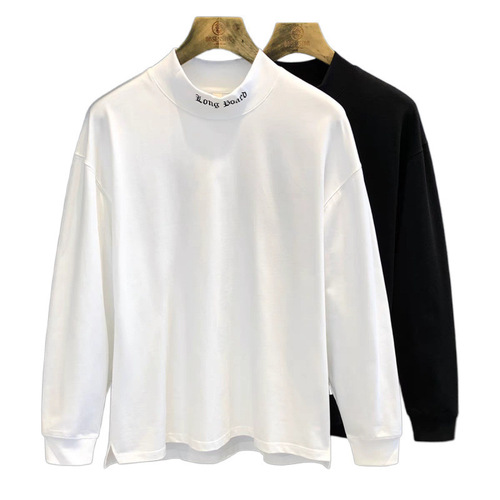 Autumn/Winter White Half-Neck Fleece Sweatshirt Long-Sleeved Hoodless Casual Base Shirt T-Shirt Top
