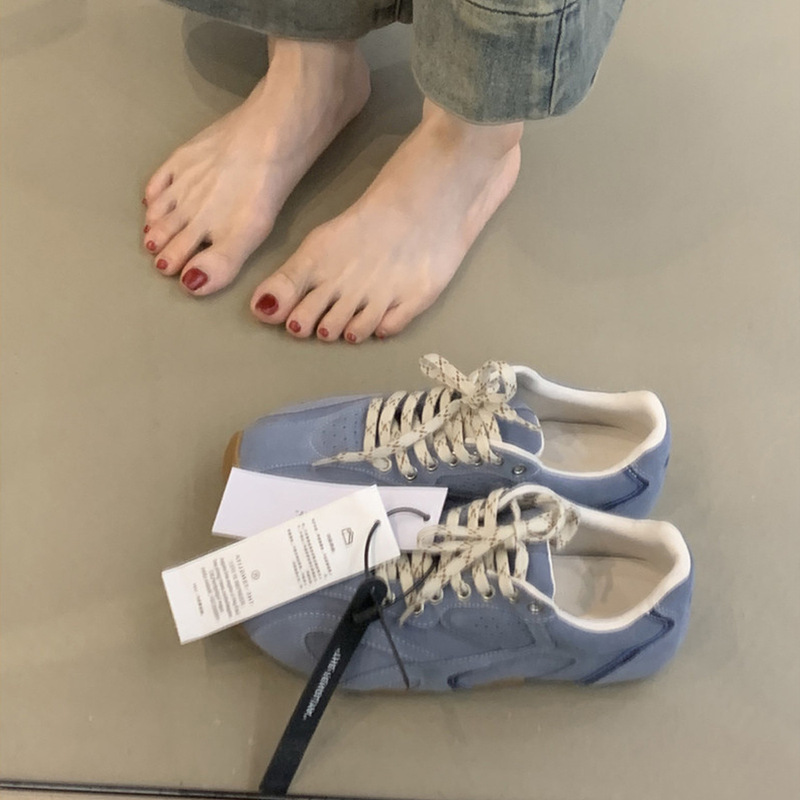 Cowhide Version ~ Retro Casual Shoes Color Matching German Training Shoes Lace-up Flat sneaker Women's All-match Running Forrest Gump Shoes Trendy