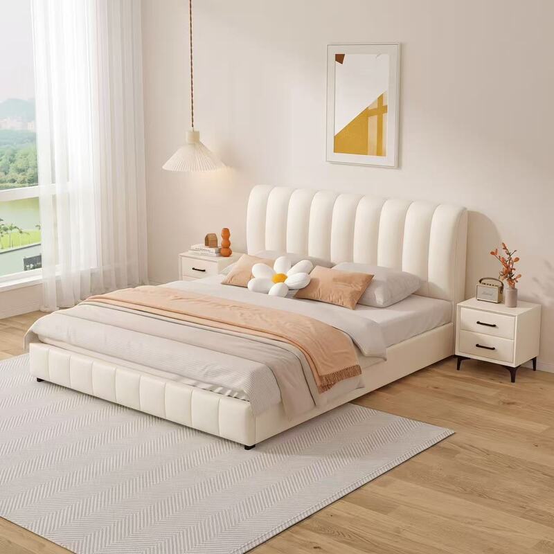 Cream-Colored Fabric Bed, Tech Fabric and Solid Wood Bed, Double Master Bedroom Large Bed, Light Luxury Wedding Bed, Home-Use Soft-Covered Bed, Single Bed Cream-Colored Fabric Bed, Tech Fabric and Solid Wood Bed, Double Master Bedroom Large Bed, Light Luxury Wedding Bed, Home-Use Soft-Covered Bed, Single Bed