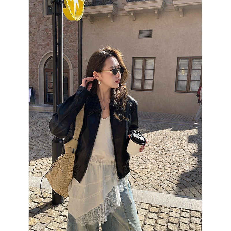 Wanwei Retro Short Leather Jacket for Women 2026 Spring New Style Hand-Woven Lapel Motorcycle Leather Jacket P5338 Wanwei Retro Short Leather Jacket for Women 2026 Spring New Style Hand-Woven Lapel Motorcycle Leather Jacket P5338