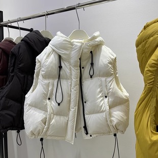 2024 Autumn and Winter New Korean Fashion Hooded White Duck Down Vest Women's Short Loose Casual Waistcoat