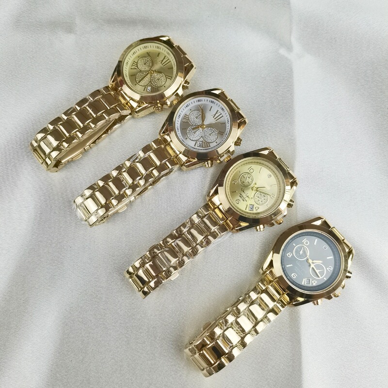 High-Looking Diamond-Encrusted Mk Three-Eye Six-Pin Watch Niche Waterproof Fashion Steel Band Quartz Watch Cross-Border Dropshipping