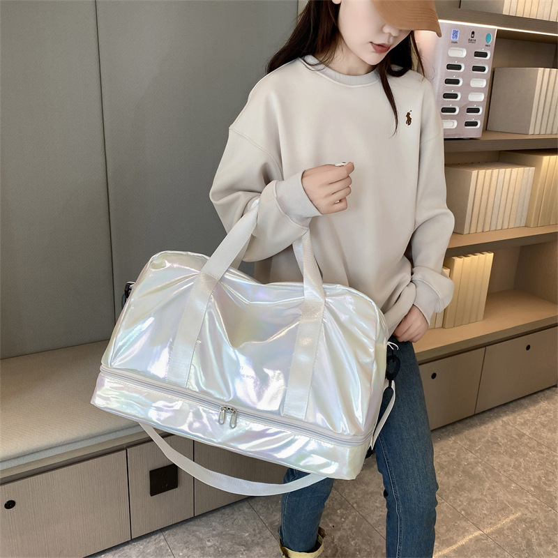 Physical Store Offers Holographic Laser Travel Bags with Independent Shoe Compartment, Suitable for Short Trips, Storage, Gym Luggage, and Durable for Wear and Tear