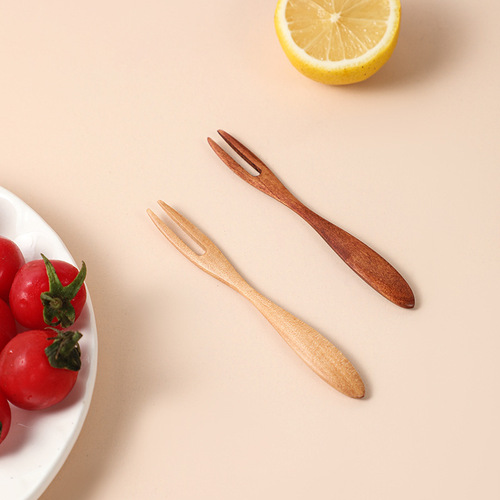 Best-selling Japanese creative two-prong wooden fruit fork, dessert fork, wooden tableware factory wholesale