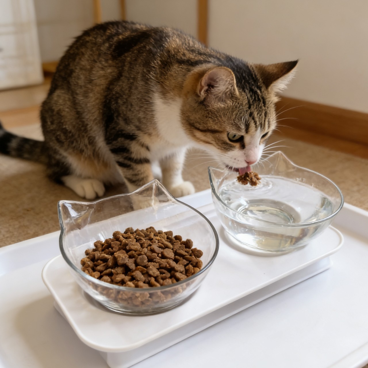 고양이 그릇 투명 안티 노크 고양이 그릇을 청소하기 쉬운 플라스틱 그릇 밥 그릇 더블 그릇 고양이 음식 그릇 두꺼운 애완 동물 그릇 용품