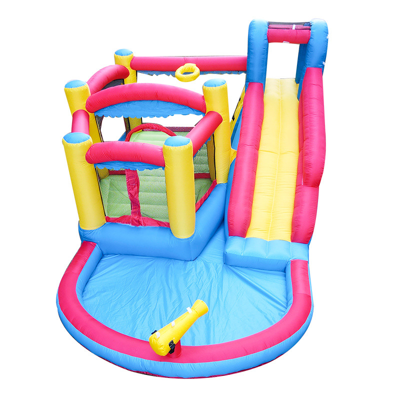 Castillo inflable pequeño para niños en casa, castillo inflable con tobogán y doble trampolín, combinación de castillo inflable con tobogán