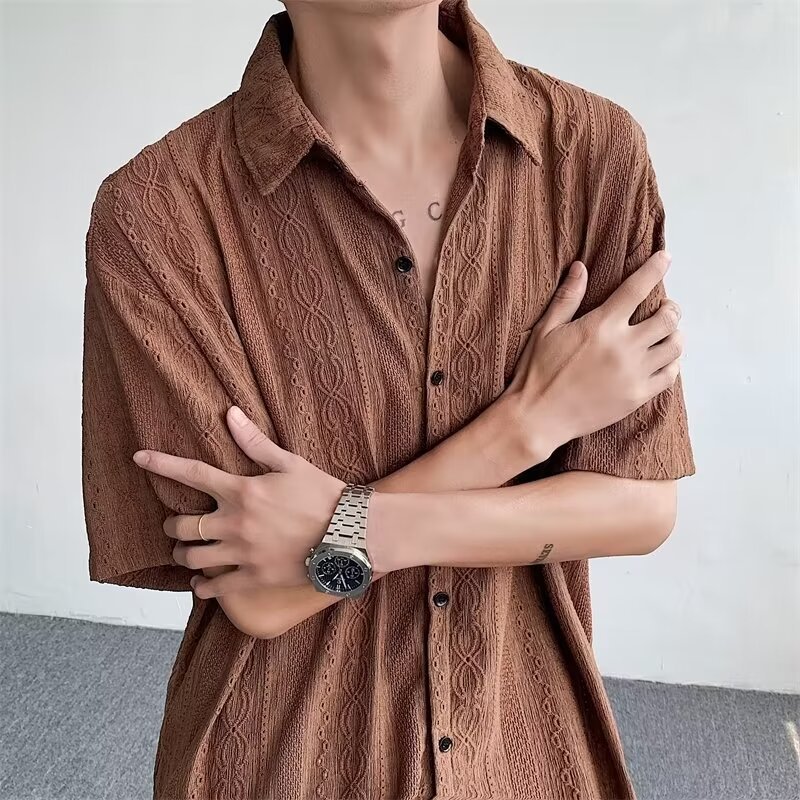 Japanese Retro Niche Design Drapey Short-Sleeve Shirt Men's Style Cool Casual Men's Shirt Foreign Trade Cross-Border Jacket