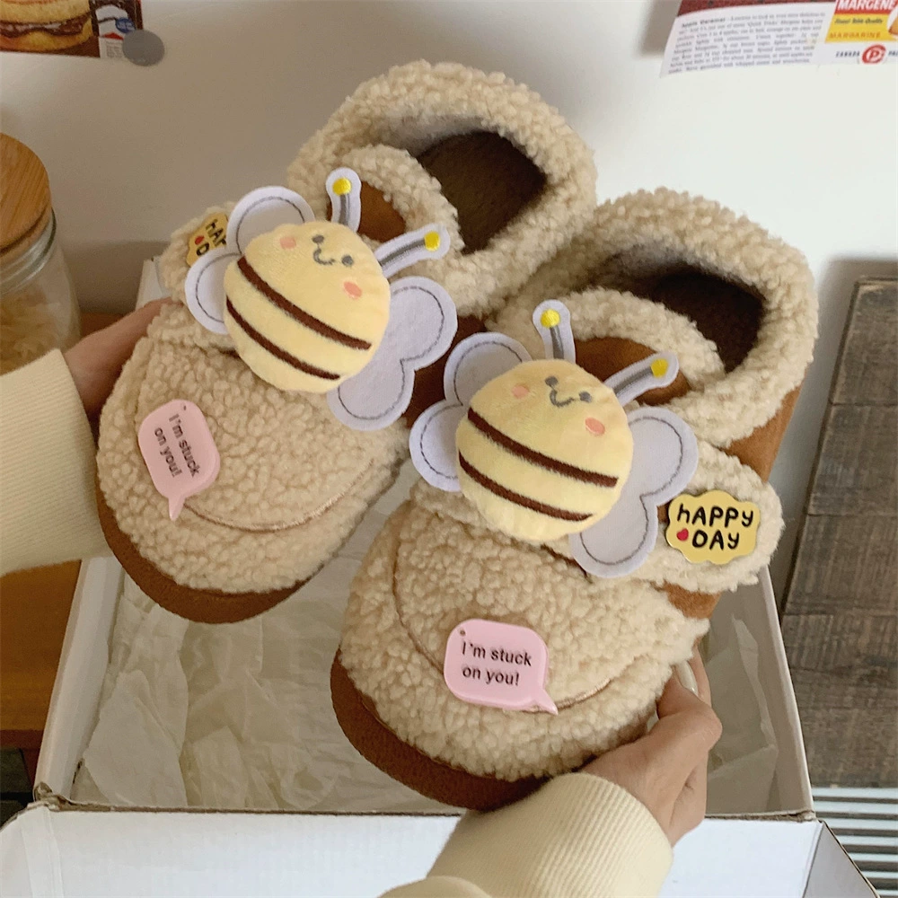 Модная креативная зимняя новая уличная Нескользящая теплая хлопковая обувь, женская забавная милая сумка-пчела с хлопковой обувью для родителей и детей