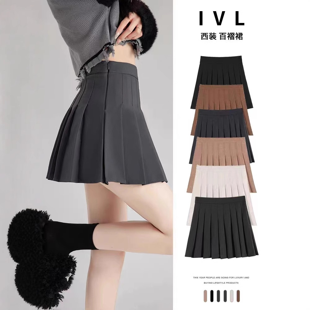 Pleated Skirt A-Line Skirt New Skirt Women's Summer Anti-Exposure Versatile Black Large Size High Waist Slim Short Culottes