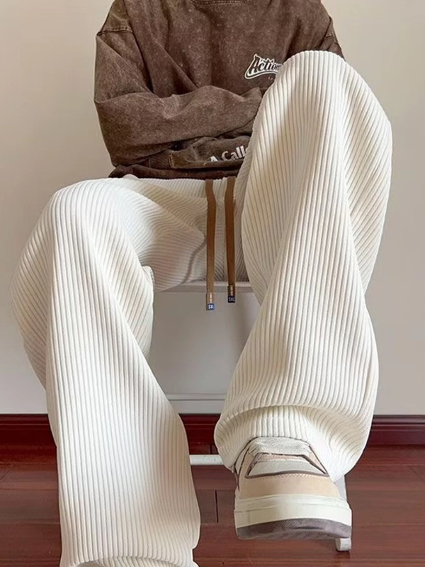 Corduroy Casual Pants Men's Spring Fall New American Loose Wide Leg Sports Pants Textured Straight Pants
